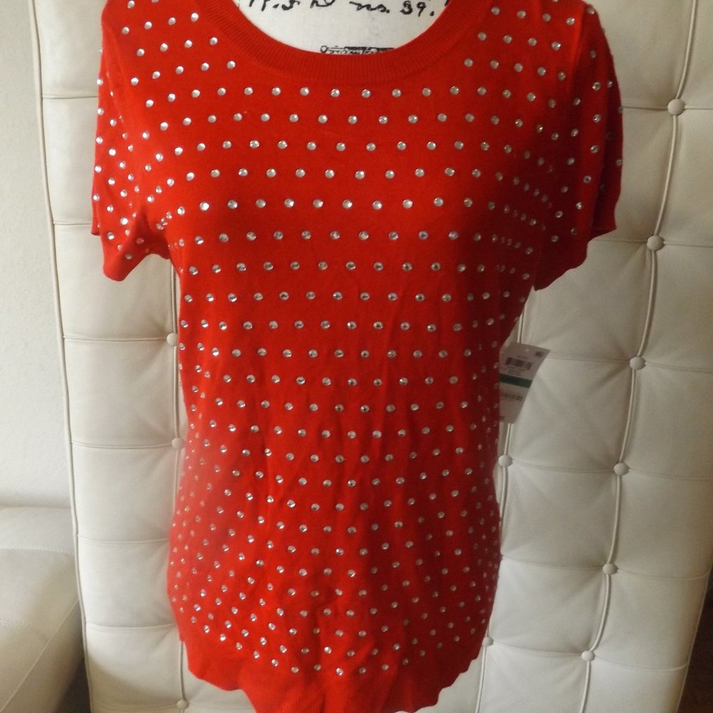 NWT Rhinestone Studded Red Sweater